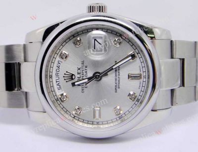 Rolex Day-Date Polished Stainless Steel Silver Dial Mens Replica Watch